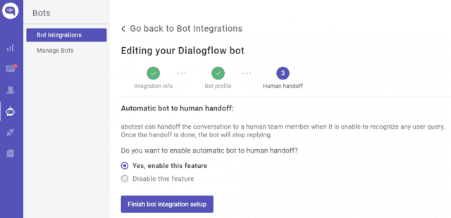 How to Set-up Bot to Human Hand-off in Dialogflow?